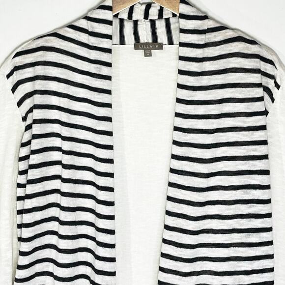 LILLA P Women’s White and Black Striped Open Front Cotton Cardigan med. - Picture 3 of 4